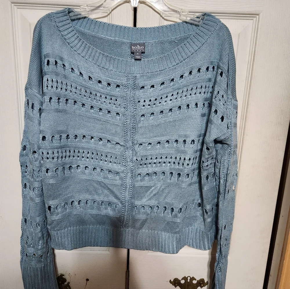 Soho Women's Knit Sweater in Soft Blue - Picture 4 of 9